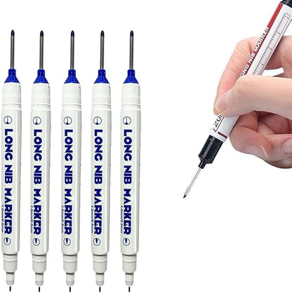 Yilia 5PCS Long Head Deep Hole Markers, 20mm Deep Reach, Waterproof, Permanent, Metal, Wood, Glass, Concrete, Ambidextrous, Eco Friendly, Black Ink, 1.5mm Tip, 5 Count