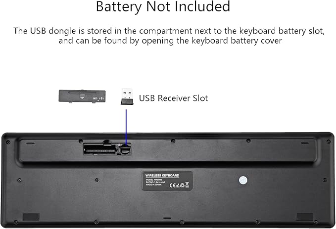 Wireless Keyboard, 2.4G USB External Silent Cordless Keyboard for Windows Chrome Laptop Computer PC Desktop Notebook Chromebook, 106 Keys Full Size with Number Pad (Black)