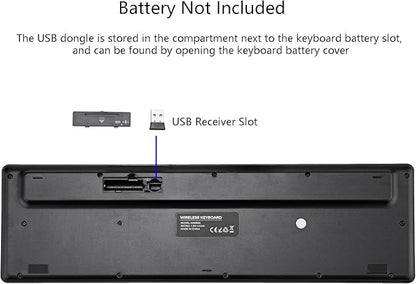 Wireless Keyboard, 2.4G USB External Silent Cordless Keyboard for Windows Chrome Laptop Computer PC Desktop Notebook Chromebook, 106 Keys Full Size with Number Pad (Black)