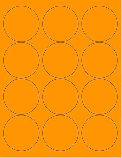 Pack of 100 Sheets, 8-1/2 x 11" Fluorescent Labels for Laser & Inkjet Printer (Orange Fluorescent, 2-1/2" Round - 12 per Page, 1200 Labels)