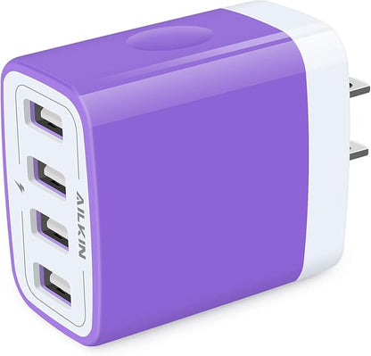 USB Wall Charger, Charging Block, AILKIN 2-Pack 4.8A/5V 4 Port USB Plug Power Travel Brick Adapter for iPhone, iPad, Samsung Galaxy, Moto, Kindle Fire, Headphones, Doorbell Android Phone Box Cube