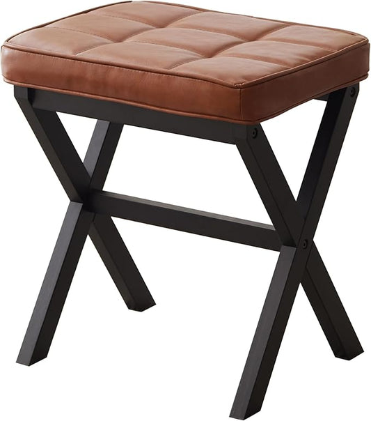 FILWH Foot Stool Small Ottoman - Padded Desk Foot Rest for Under Office Desk, Vanity, Sofa - Bamboo Footstool Shoe Stool (Black Legs + Reddish Brown)