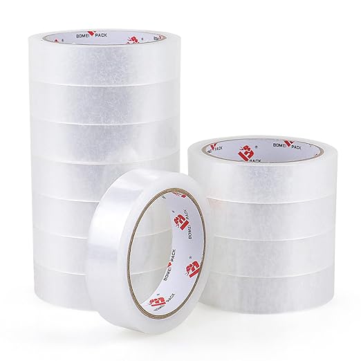 BOMEI PACK Clear Tape, 1 Inch x 164 Ft, Transparent Tape Refills, 3" Core Big Roll Stationery Tape, Strong Gift Wrap Tape for Home, Office, 12 Rolls Fit 3 Inch Desktop Dispenser