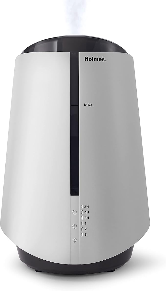 Holmes 1-Gallon Top-Fill Ultrasonic Cool-Mist Humidifier with Disinfectant Protection and 7 Color LED Lights White