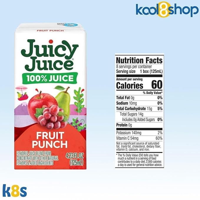 Juicy Juice Fruit Punch 100% Juice No Sugar Added On The Go Box 4.23 fl oz 40 Pack + 2 Reusable Snack Bags by KOOL8SHOP Infinite Deals
