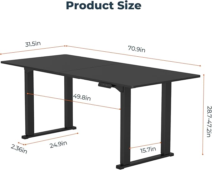 4 Legs Standing Desk, Large 71x31 Inches Electric Adjustable Height Desks with Splice Board, Stand Up Desks Home Office Computer Workstation, Black
