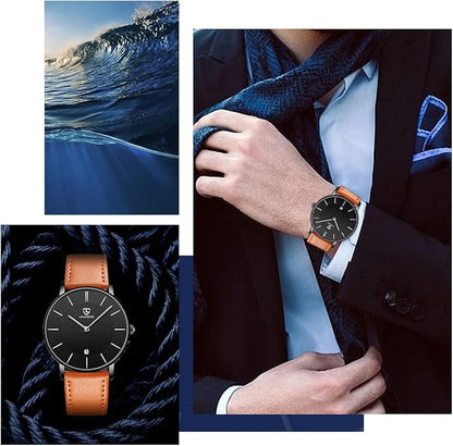 BEN NEVIS Watch, Mens Watch, Minimalist Fashion Simple Wrist Watch Analog Date with Leather Strap