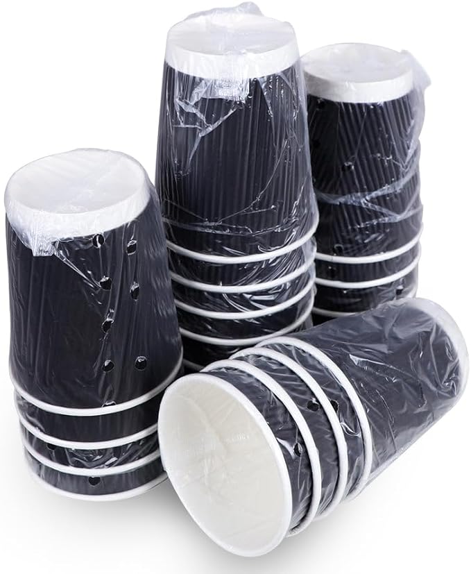 three leaf 9 Oz. Ripple Wall Cups Individually Wrapped, (Black) 900 Ct. Hot/Cold Cup For Coffee, Water, Tea, Juice, Picnic, Party, Travel And Events For Hotel and Motels (20 Packs Of 45)