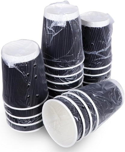 three leaf 9 Oz. Ripple Wall Cups Individually Wrapped, (Black) 900 Ct. Hot/Cold Cup For Coffee, Water, Tea, Juice, Picnic, Party, Travel And Events For Hotel and Motels (20 Packs Of 45)