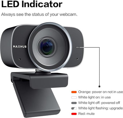 MAXHUB 4K USB Video Conference Camera - 120° Wide Angle, Auto Framing Webcam for Mac PC Meetings, 1/2.3" CMOS Sensor Noise Reduction, USB Type-C Connect Laptop PC, Certified for Microsoft Teams