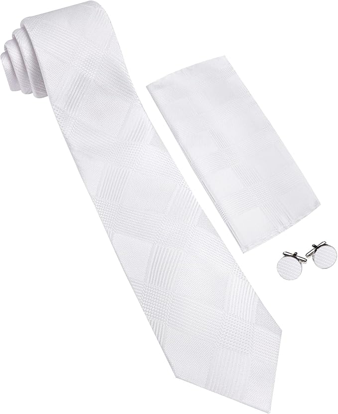 Barry.Wang Tie Sets for Men Silk Solid Necktie Stain Ties Handkerchief Pocket Square Cufflinks Wedding Business Dyed