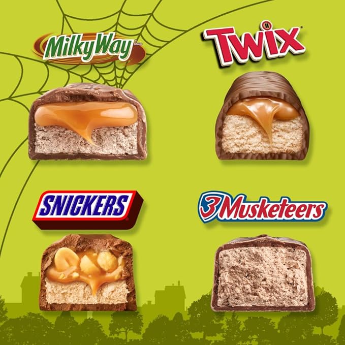 SNICKERS, TWIX, MILKY WAY & 3 MUSKETEERS Halloween Candy, Mini Chocolate Halloween Candy Mix Variety Pack for Trick or Treat, Party Favors and More, 150 Ct Bulk Bag