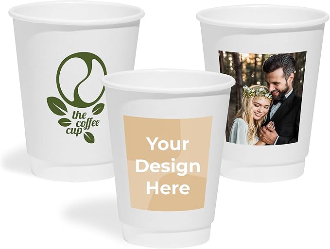 Custom Disposable Paper Coffee Cups, 10oz, Pack of 1000, Add Your Logo or Text, Double Walled, Leakproof for Hot and Cold Drinks, Perfect for Christmas Parties or other Festive Events