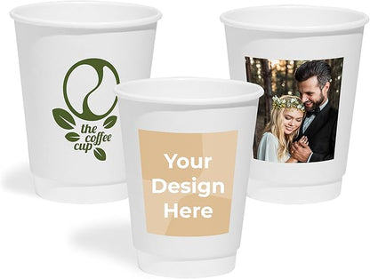 Custom Disposable Paper Coffee Cups, 10oz, Pack of 1000, Add Your Logo or Text, Double Walled, Leakproof for Hot and Cold Drinks, Perfect for Christmas Parties or other Festive Events