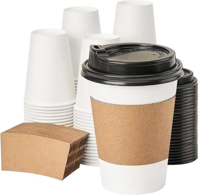 RACETOP [100 pack] Disposable Coffee Cups with Lids 12 oz, Hot Paper Cups with Lids, To Go Cup with Lid