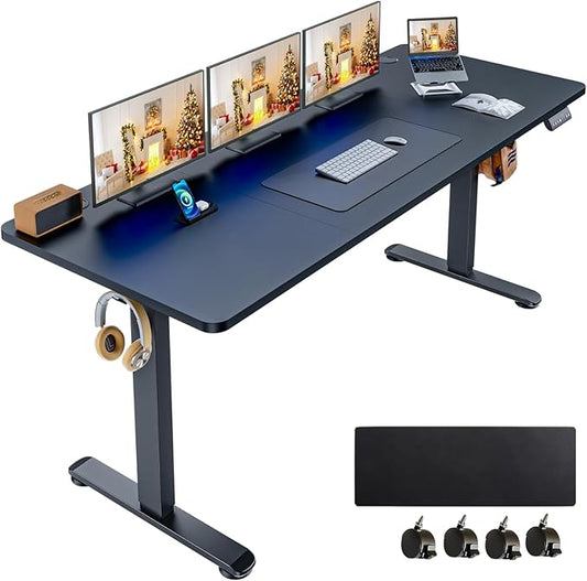Electric Standing Desk 63 x 24 Inches Adjustable Height Sit Stand Up Desk for Home Office Computer Desk Memory Preset with Wheels, Black