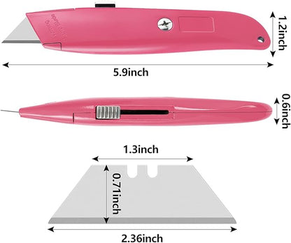 DIYSELF 30 Pack Box Cutter Heavy Duty Aluminium Shell Utility Knife | SK5 Steel Sharp Blade | Retractable Knife for Cutting Cartons Ropes and Cardboard | Home and Office Use (Pink)