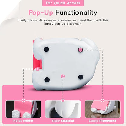 Resin Made Cute Sticky Note Holder for Desk | Doodle Compatible Dog Pop Up Post it Note Dispenser | Pop Up Sticky Notes Dispenser for Office Holds 3" x 3'" Notes for School, Office Desk Supplies