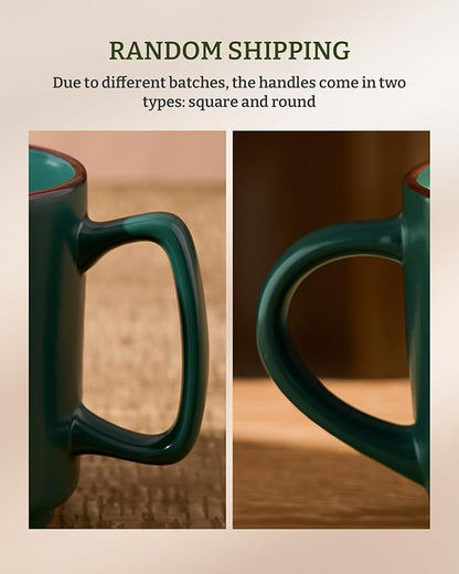 famiware Coffee Mugs Set of 4, Nebula 14oz Coffee Mugs, Ceramic Cup Set with Handle for Latte, Tea, Milk, Cappuccino, Cocoa, Dark Green