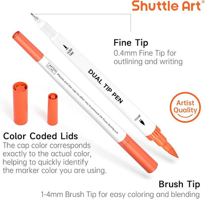 120 Colors Dual Tip Brush Marker Pens with 1 Coloring Book, Fineliner and Brush Dual Tip Markers Set, Water-based Ink Perfect for Kids Adult Artist Calligraphy Hand Lettering Journal Doodling Writing