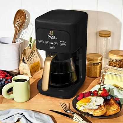 Beautiful 12-Cup Programmable Coffee Maker by Drew Barrymore, Touch-Activated Display, Auto Brew 24hr Timer, Regular/Gourmet/Bold Strength Options, Auto Clean & Keep Warm – Matte Finish (Black Sesame)