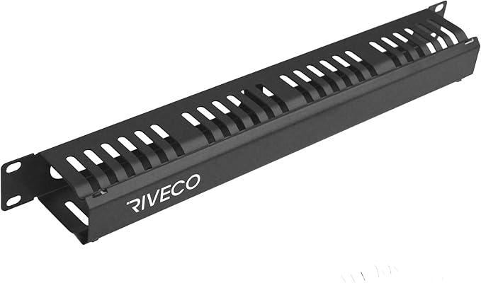 RIVECO 1U Cable Management for Racks & Server Cabinets Managing Cord & Wire, Cable Raceway for 19” Rack Mount 24 Slots Large 2.8 Inches Capacity Black, 1 Piece