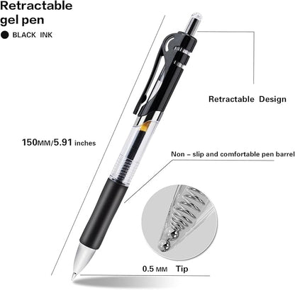 30pcs Black Retractable Gel Ink Pens for Journaling, 0.5mm pens fine point smooth writing pens for Office school
