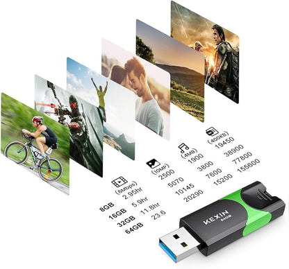 KEXIN 64 GB Flash Drive 10 Pack USB 3.0 Flash Drive 64G Thumb Drive 3.0 Memory Stick Data Storage USB Stick with LED Indicator,64G 10Pack Black+ Green
