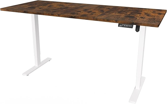 VIVO Electric 71 x 30 in Rustic Standing Desk, Memory Height Adjustment, 1B Series, Vintage Brown Top White Frame, DESK-KIT-1W7N