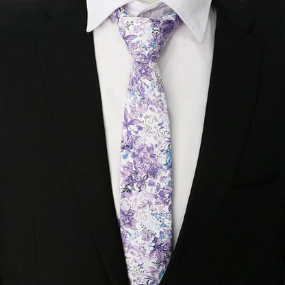 Cotton Floral Ties for Men 2.76" Men's Skinny Tie Linen Flower Printed Neck Tie for Wedding Dating Party