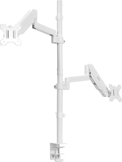 VIVO Dual Monitor Arm Extra Tall Mount for Screens up to 32 inches, Pneumatic Height Adjustment, Full Articulating Heavy Duty VESA Stand with Desk C-clamp and Grommet, White, STAND-V012KW