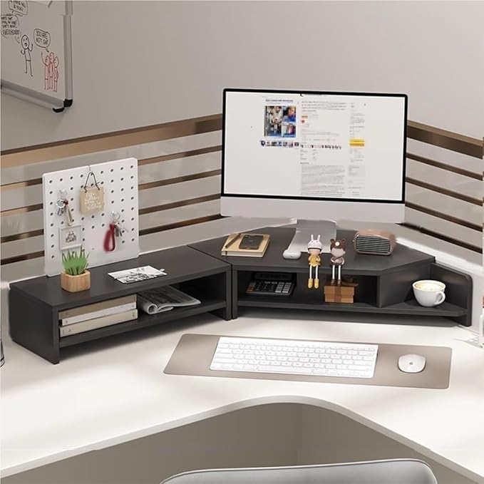 Laptop Stand for Desktop Computer, Corner Monitor Stand for Desk, Office Desk Accessories and Organizer, Multifunctional Space-Saving Corner Desk Shelf(Black)