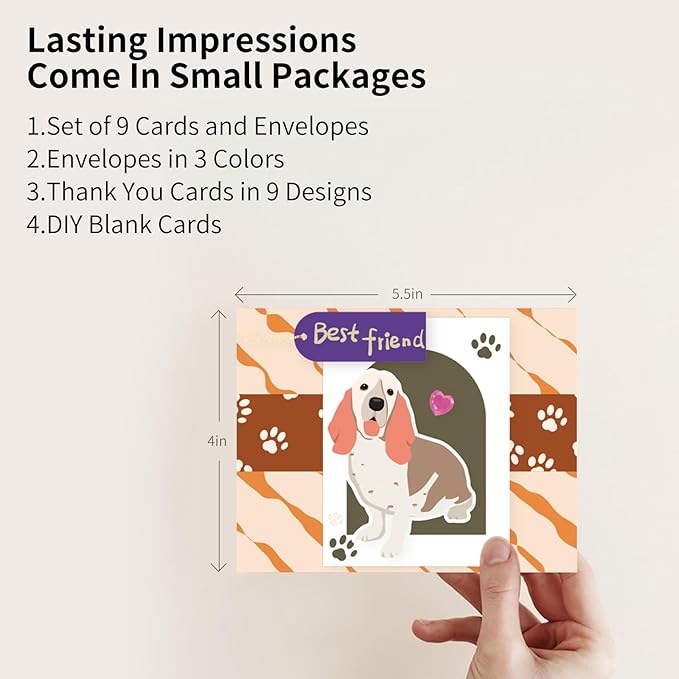 Card Making Kits DIY Blank Cards with Envelopes, Cat Thank You Cards, Dog Thank You Cards for Best Friends, Teachers, Includes 9 Envelopes