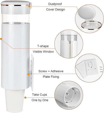 Cup Dispenser, Pull Type Water Cooler Cup Holder Fit 4oz-7oz Disposable Cups, Upgraded Wall Mounted Mouthwash Cup Dispenser for Bathroom Office Gym School (White)