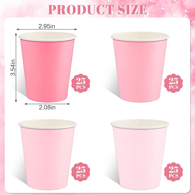 100 Pack Pink Paper Cups 9oz Gradient Pink Party Cups Disposable Paper Cups, Drinking Cups for Wedding Birthday Baby Shower Party Supplies