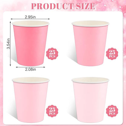 100 Pack Pink Paper Cups 9oz Gradient Pink Party Cups Disposable Paper Cups, Drinking Cups for Wedding Birthday Baby Shower Party Supplies