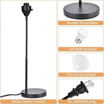 2 Pack LED Desk Lamp for Home Office, 3 Levels Dimmable Reading Light, Flexible Table Lamp for Bedside Office, Rotary Switch Control, Desk Lamp for College Dorm Study, Bulb Included, Black