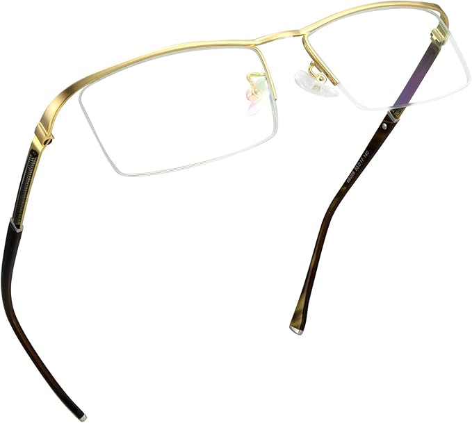 LifeArt Alloy Semi-Rimless Reading Glasses,Blue Light Blocking Glasses, Anti Eyestrain, Computer Gaming Glasses, TV Glasses for Men, Anti Glare (Golden, +3.50 Magnification)