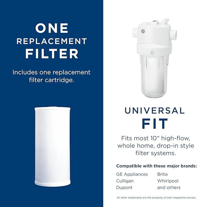 GE FXHTC Water Filter, Replacement for Water Filtration System, NSF Certified: Reduces Chlorine, Sediment, Rust & Other Impurities, Replace Every 3 Months for Best Results, 1 Filter (Pack of 4)
