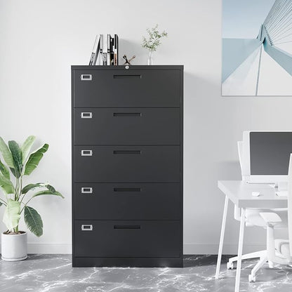 Lateral File Cabinet with 5 Drawers - Metal Steel Filling Cabinets for Home Office - Lockable Storage Cabinet for Hanging Files Letter/Legal/F4/A4 Size-Assembly Required