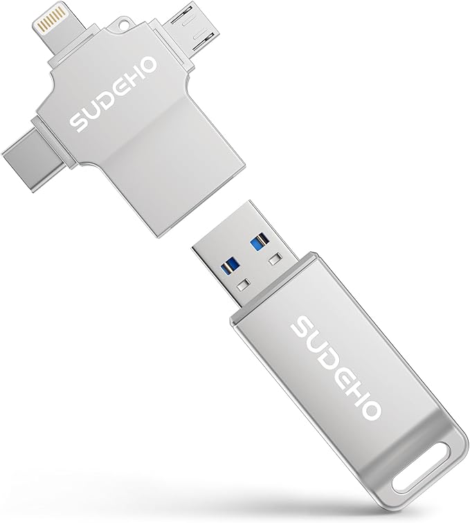 MFi Certified Photo Stick 512GB USB Flash Drive for iPhone, 4 in 1 External Memory Thumb Drive for Picture Video Saver and Backup, High Speed Memory Stick USB Drive for iPhone/iPad/Android/PC (Silver)