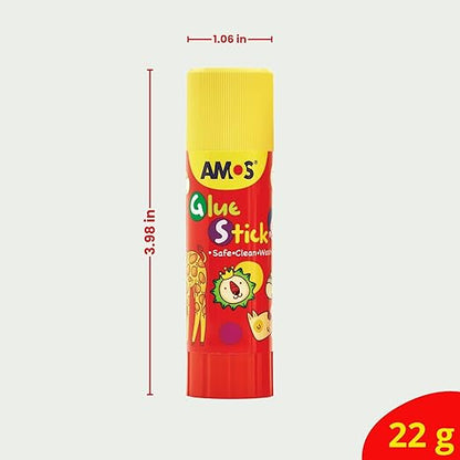 AMOS Glue Sticks — 22 g (0.78 oz), 20 Sticks in Display Box, Kid’s Design for Classroom, Home & Crafts — Washable, Non-Toxic, Acid-Free