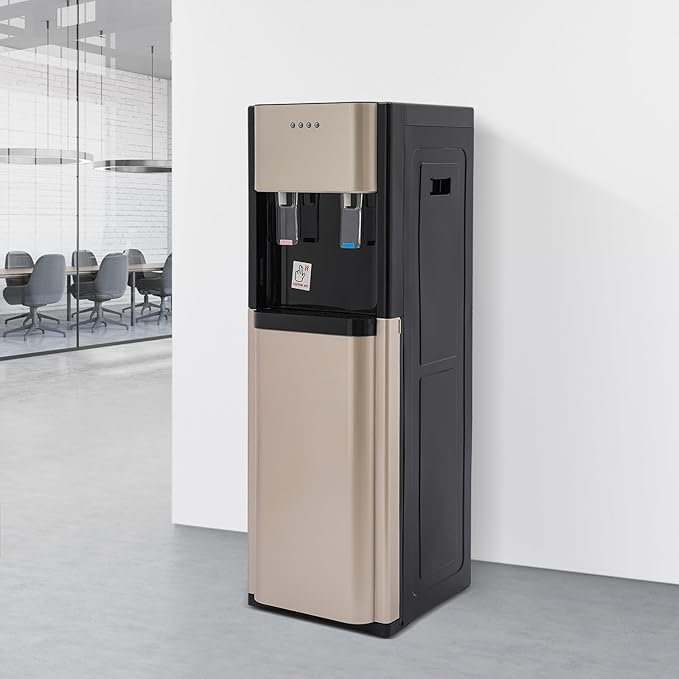 Bottom Loading Water Cooler Dispenser for 20L/5.28 Gallon Bottles,Stainless Steel Hot & Cold Water Dispenser with LED Indicator Light for Home, Offices, Hotels, Kitchens (Gold)