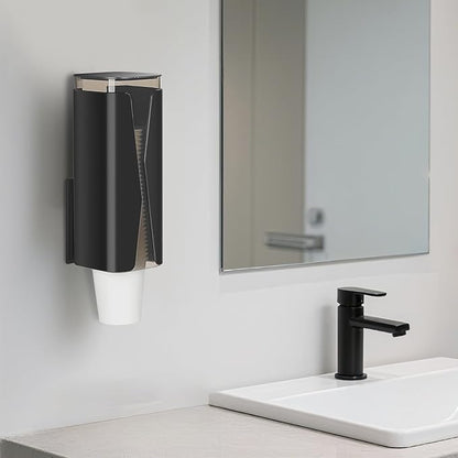 Cup Dispenser, Wall Mounted Mouthwash Cup Dispenser Fit 3oz-5oz Disposable Cups, Pull Type Water Cooler Cup Holder for Bathroom Office Gym School -Black