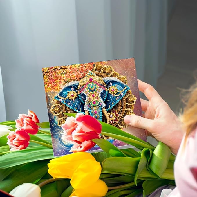 6pcs DIY Animals Diamond Art Painting Greeting Cards Kit, Rhinestone Art Holiday Birthday Card Set with Envelopes, DIY Festival Craft for Girlfriend, Christmas Valentine Gift Making Supplies