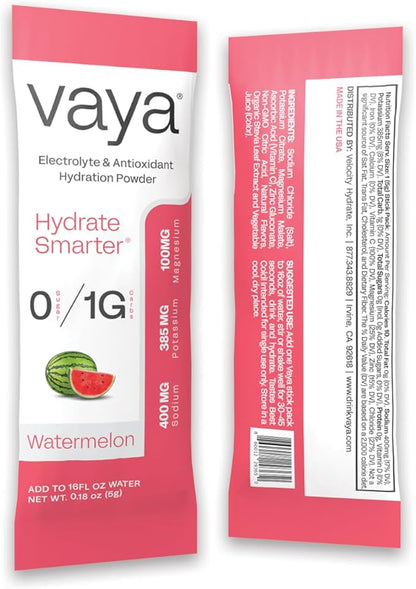 Vaya - Sugar Free Electrolyte Powder Packets – Give Your Body Instant Hydration - with Fasting Electrolytes (30 Pack, Watermelon)