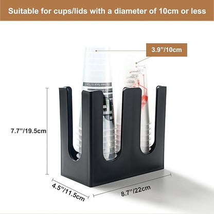 Tirifer 2 Pack Disposable Paper Cup Dispenser, 2 Compartment Coffee and Lid Storage Organizer Holder for Countertop Bar Restaurant Breakroom, Black