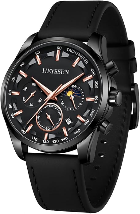 Watches for Men Chronograph Analog Luminous Quartz Watch Blue Black Luxury Genuine Leather Mens Watches Business Sports Waterproof Wristwatch Elegant Gift for Him