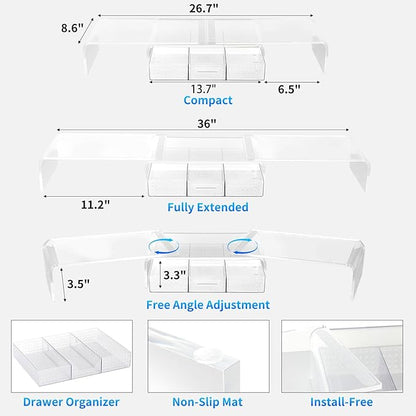 OPNICE Clear Acrylic Desk Organizers and Accessories, Dual Computer Monitor Stand Riser with Drawer, Desk Shelf for Monitor, Workspace Desktop Organization for Office Supplies