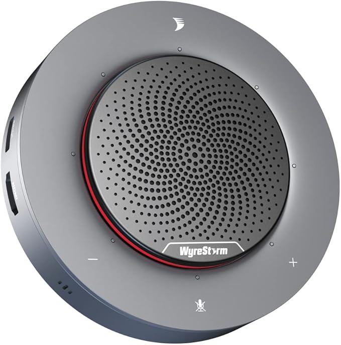 WYRESTORM Halo 90 Conference Speaker with USB-C Multi-Port Adapter Docking Supply Power to PC, 4 Noise-canceling Mics, Enhanced 360° Voice Pickup, 4K@60Hz Video Resolution, AGC Voice Balance